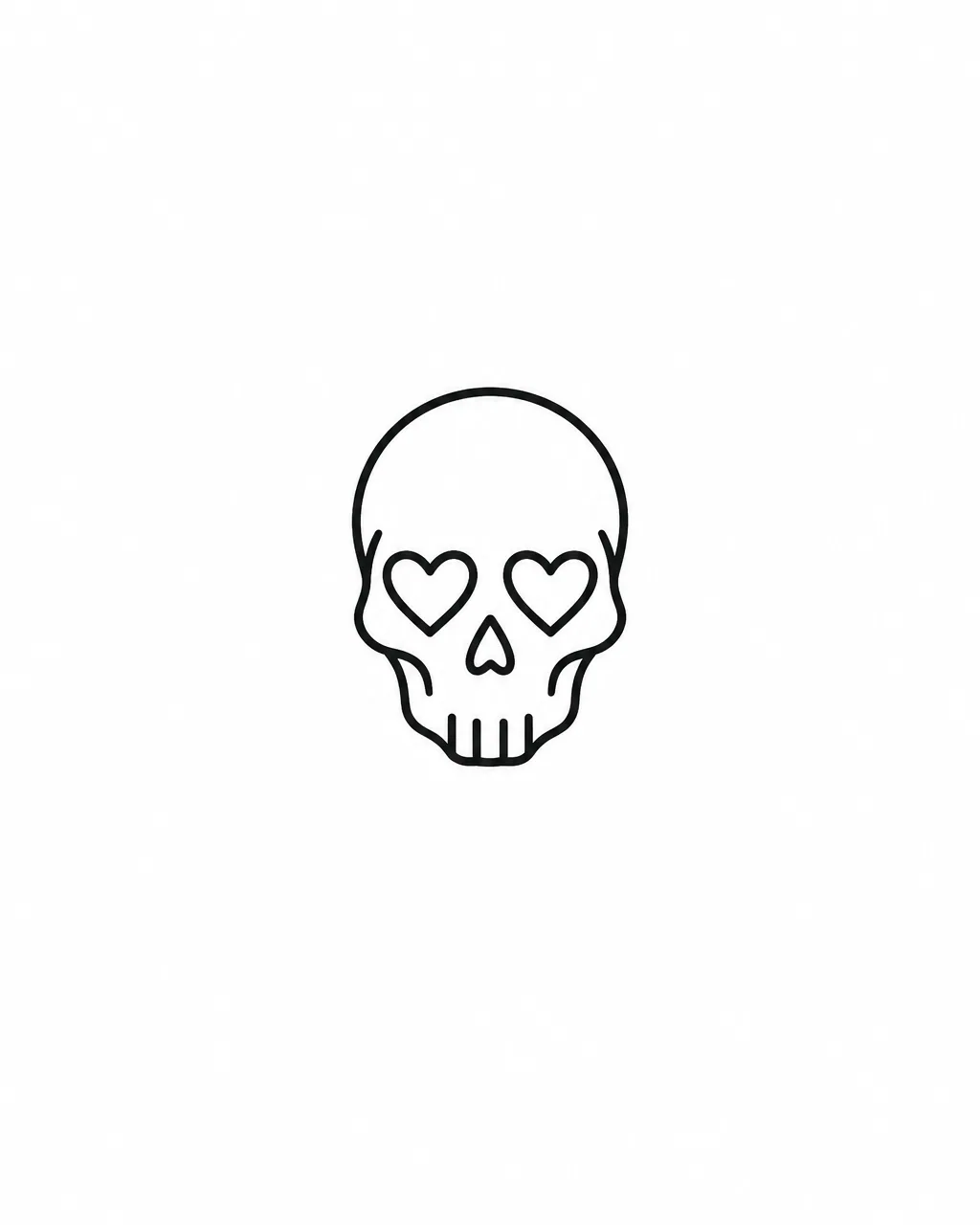 Minimalist tiny skull tattoo design with heart-shaped eyes, for a finger