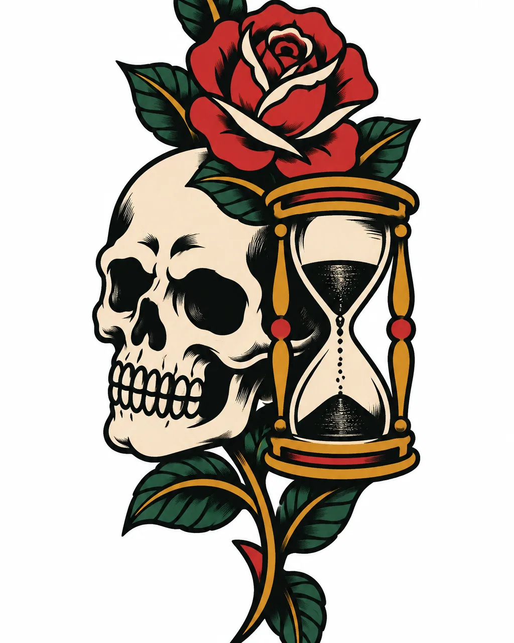 American traditional skull and hourglass tattoo design in color, for the forearm