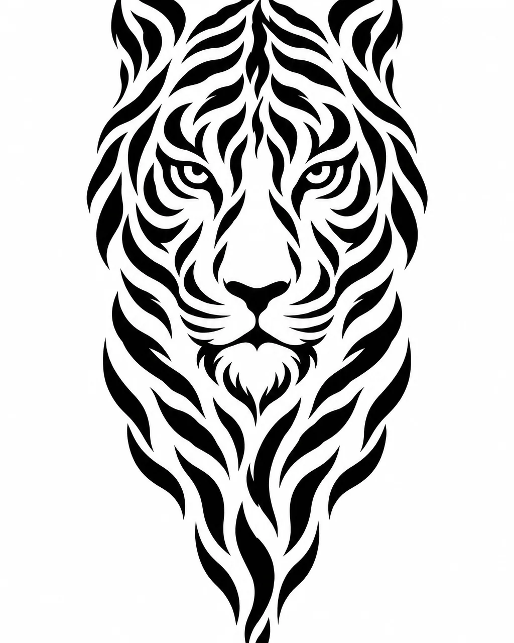 Blackwork tiger face tattoo design formed only by stripes, for the forearm